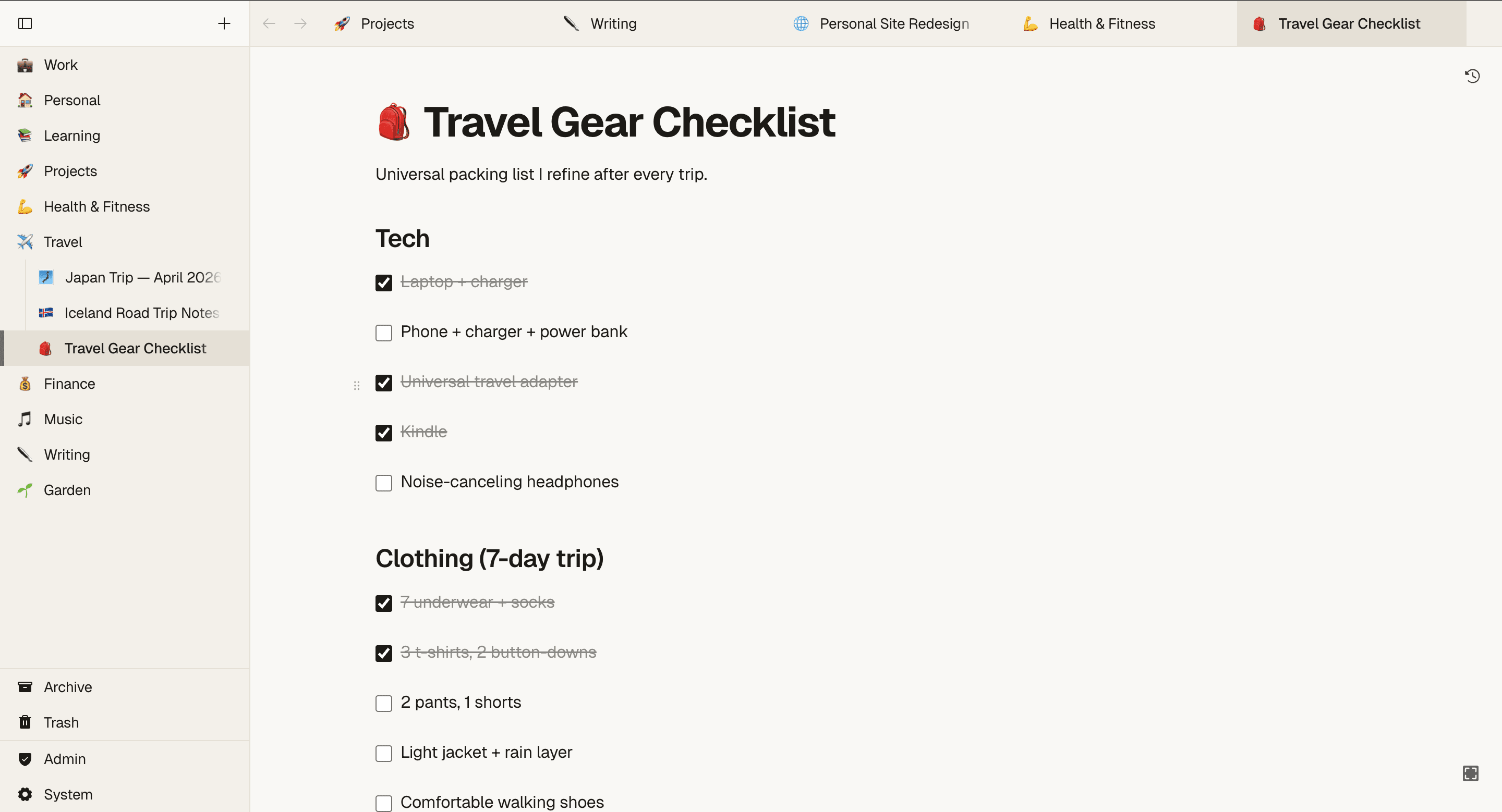 Secto desktop app showing a note with the sidebar and editor